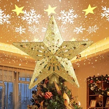 Christmas Tree Topper Lighted Star with 6 Projection Modes Snowflake Projector
