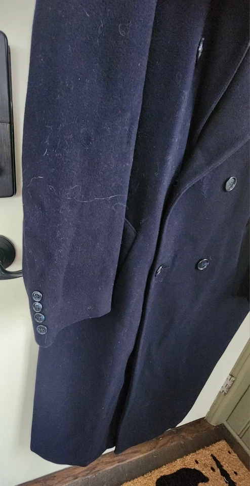 Vintage London Fog Overcoat Mens 40 Reg Navy Blue Wool Made in USA Topcoat 90s - Image 4 of 4