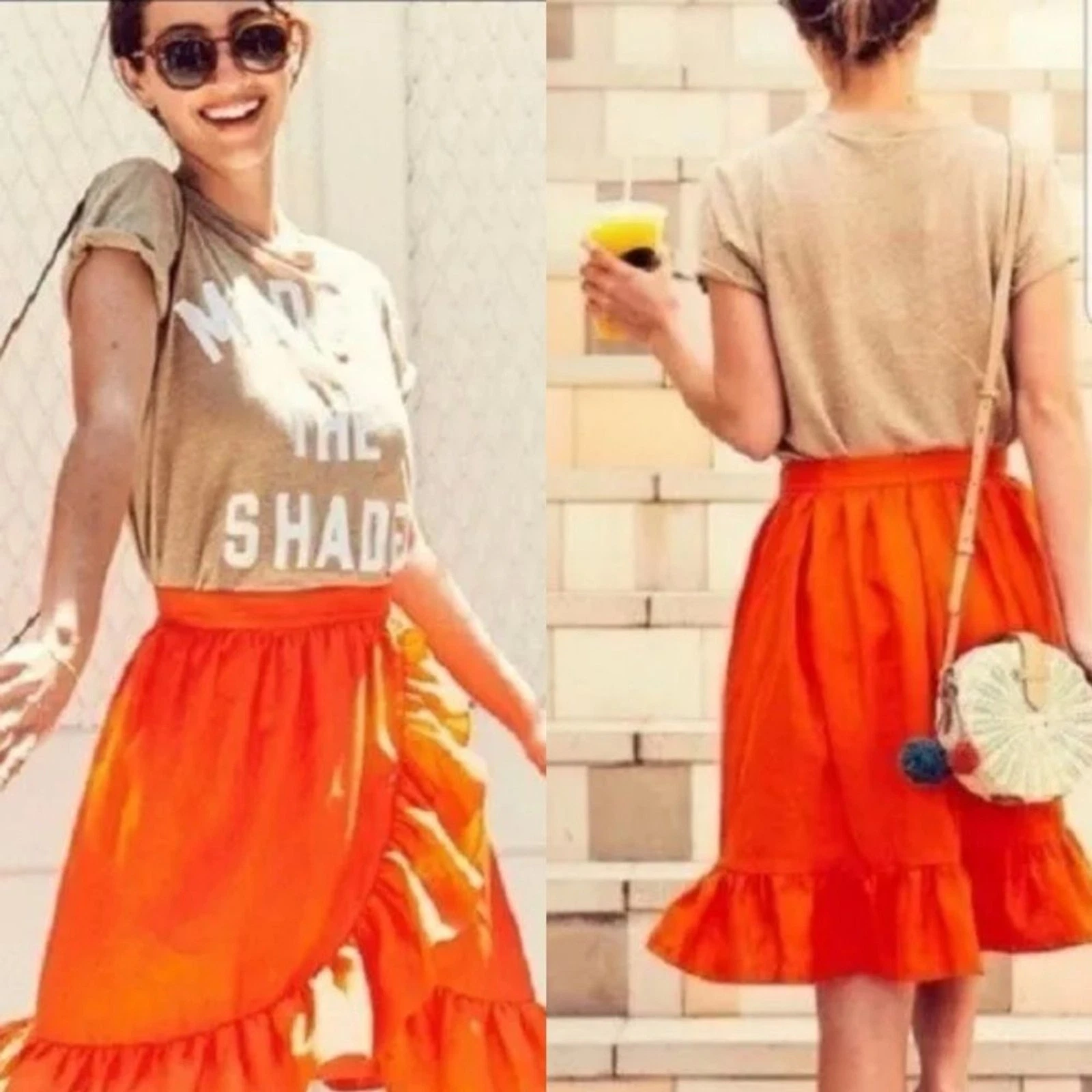 J Crew Womens 100% Linen Ruffle Mini Skirt 2 Orange Preppy Feminine A Line
