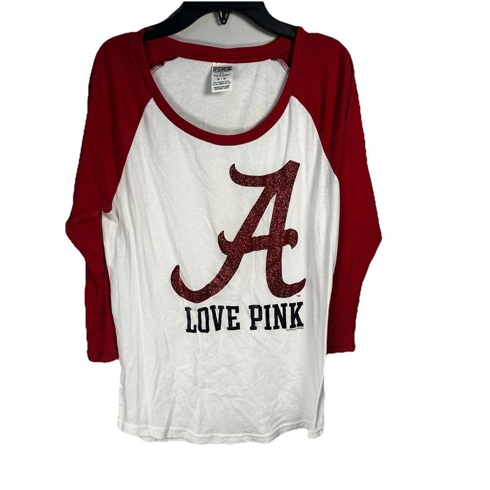 Victoria's Secret PINK Alabama Crimson Tide Raglan Tee Red White Medium