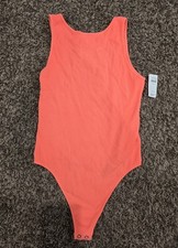 Aerie Open Back Thong Button Bodysuit Ribbed Coral Size M NWT
