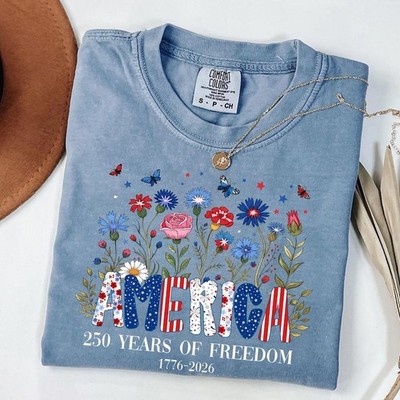 Comfort Colors  Floral 250th Anniversary Shirt, 250 Years of Freedom Floral Tee