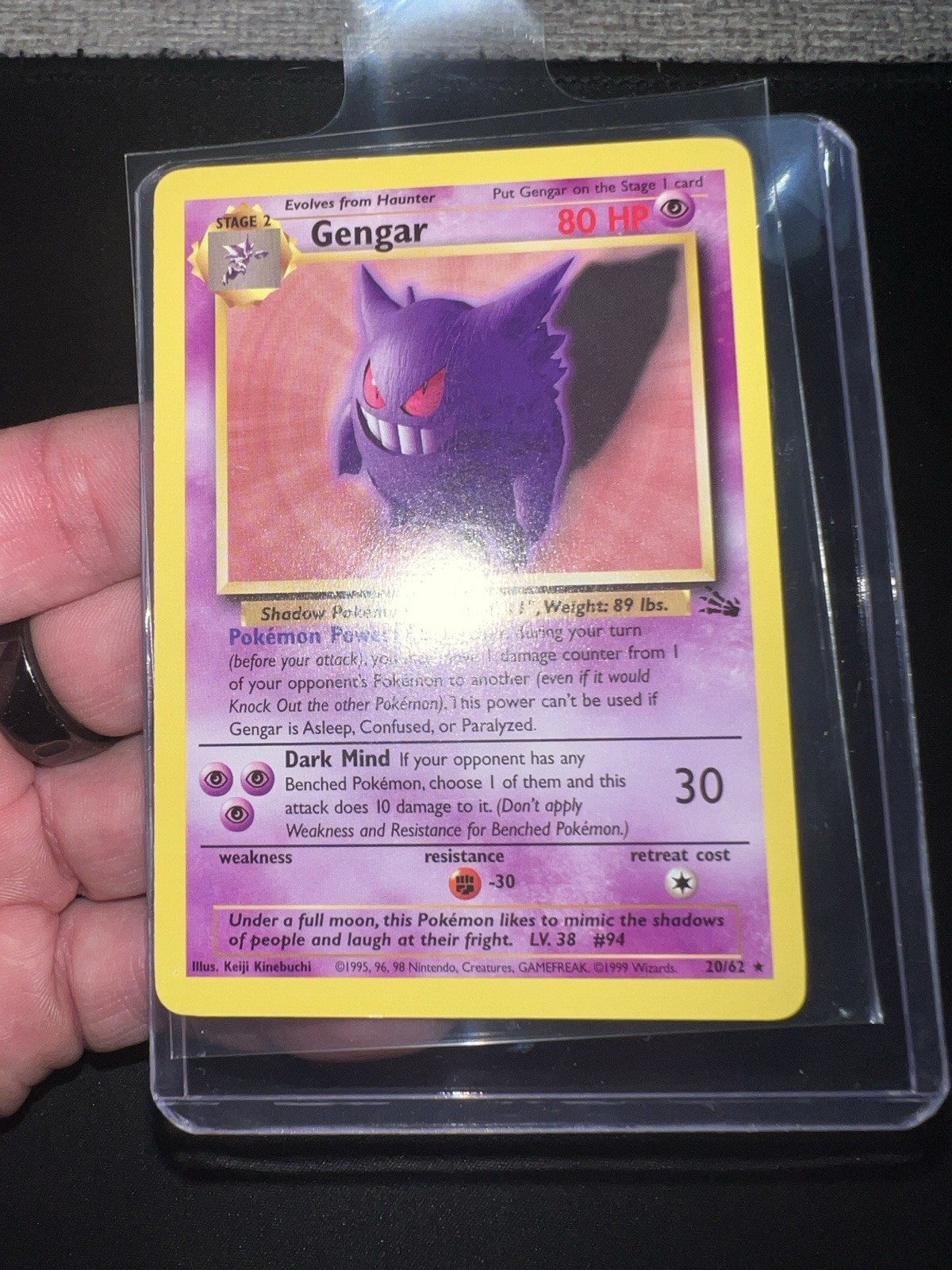 Vintage Gengar Pokémon Fossil 20/62 1999 Non Holo Rare Good Condition NM