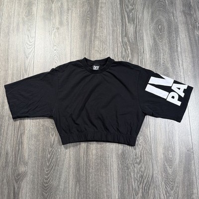 IVY PARK Cropped Logo Spell Out T-Shirt Short Sleeve Size SMALL Black Beyonce