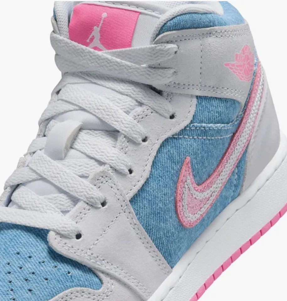 Nike Air Jordan 1 Mid Denim 4Y Lentejuelas GS Juvenil HQ1999-400 Rosa Nuevo Lanzamiento Foto 4 de 4