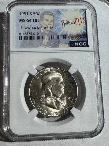 1951-S Franklin Half Dollar 50C Graded MS64 FBL by NGC