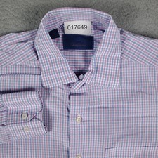 David Donahue Shirt Mens Medium Purple/Blue Check Casual Button Up Long Sleeve