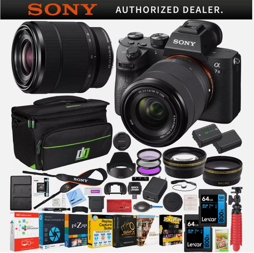 Sony a7 III Mirrorless 4K Digital Camera + 28-70mm Lens Case 2x Battery Bundle