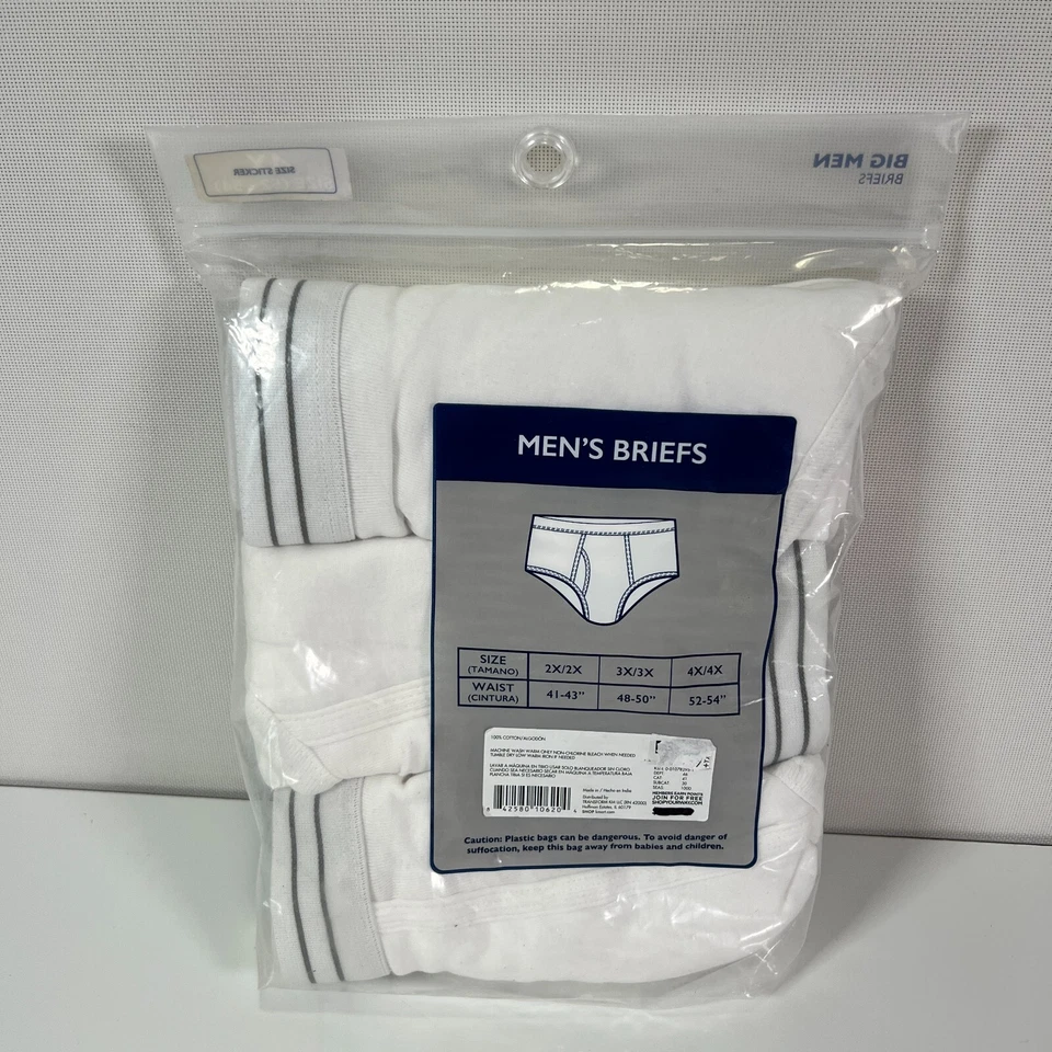 Calzoncillos para hombre Basic Editions ropa interior de algodón blanco paquete de 3 tallas (52-54) 4X grandes para hombre Foto 2 de 4