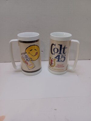 2 LOT Thermo-Serv Colt 45 Mugs vintage national brewing co malt liquor beer F1