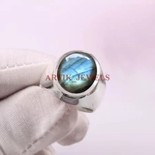 Natural Labradorite Gemstone with 925 Sterling Silver Ring for Men's #4808