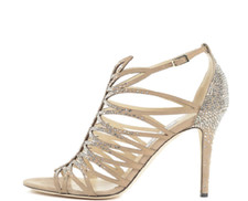 NEW IN BOX Jimmy Choo Kaye Shimmer Leather High Heel Sandals, Nude Mix, Sz. 36