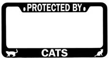 Protected By Cats Black METAL License Plate Frame Auto