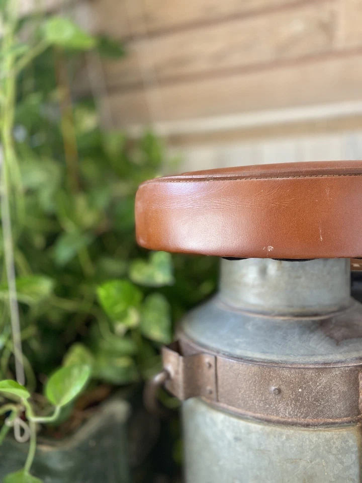 Vintage Hand Made Stool Height Kitchen Chairs Leather Armless Unique Barstools - Image 4 of 4
