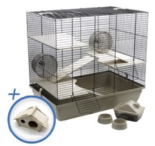 ZooPaul PREMIUM Nagerk&auml;fig beige + Holzhaus Kleintiere Hamsterk&auml;fig Zubeh&ouml;r