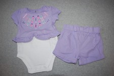 Baby Girls Outfit PURPLE BODYSUIT Butterfly SHORTS W/ BOW ACCENT Cuffed 0-3 MO