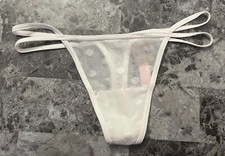 VICTORIA'S SECRET PINK WHITE MESH POLKA DOT DOUBLE STRAPPY SIDE THONG PANTIES