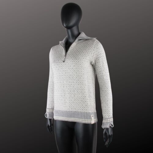 DEVOLD Slogen Zip Neck Maglione Pullover Donna Grigio Fair Isle Jmper XS Lana - Foto 2 di 24