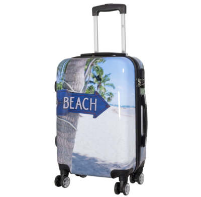 Hartschale Handgepäck Koffer klein Trolley bunt mit 4 Rollen Motiv Beach Strand