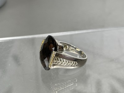 Vintage 925 Silver Checkerboard Cut Smoky Quartz Ring Estate