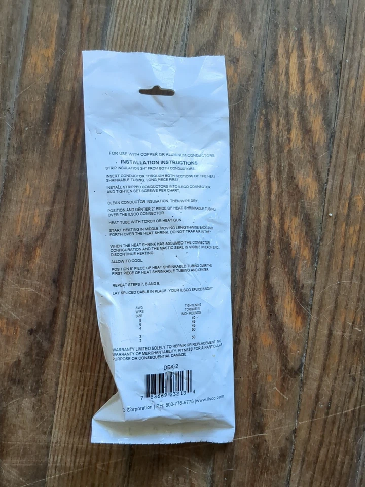 Ilsco DBK-2 Direct Burial Splice Kit Wide Range 2AWG-8AWG AL9CU-600 Volts- NEW - Image 3 of 3