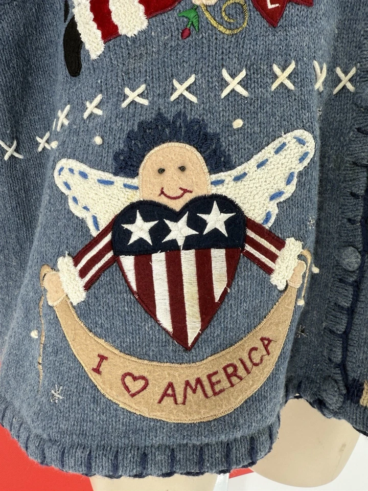VTG Segue Christmas Sweater Vest Wn XL Holiday Knit USA Patriotic Flag PartyUgly - Image 3 of 4