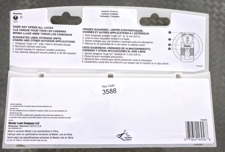 Master Lock Padlock Heavy Duty Outdoor Keyed Alike Shrouded Stainless 3-Pack NEW - Image 3 of 4