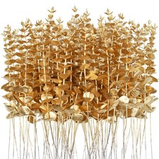 96 Pcs Gold Eucalyptus Stems Faux Greenery Leaves Bulk Artificial Eucalyptus