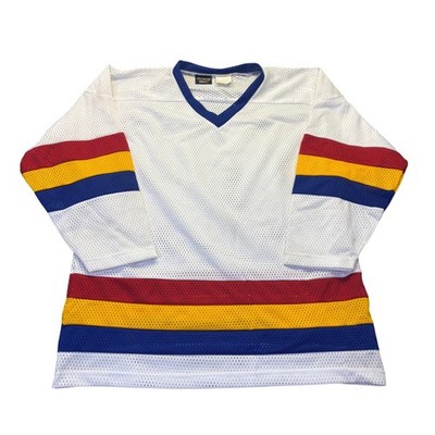 Vintage 90s Reach Deadstock Sports Blank Practice Hockey Jersey White Blue Red
