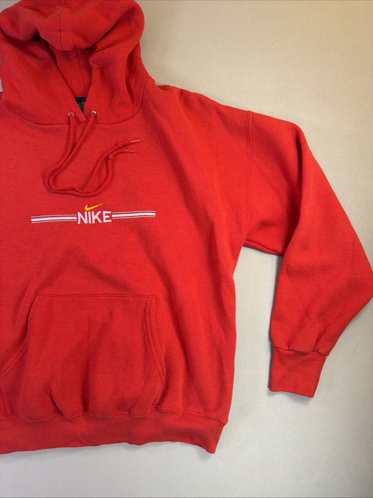 Vtg 90s Nike Center Swoosh Hoodie Red Fruit of the Loom Tag Made in USA XL Rare image 3