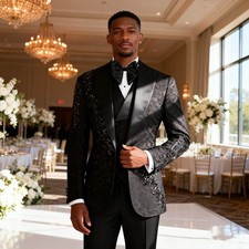 Men Crystals Suit Beaded Party Jacket Formal Single Breasted Regular Fit