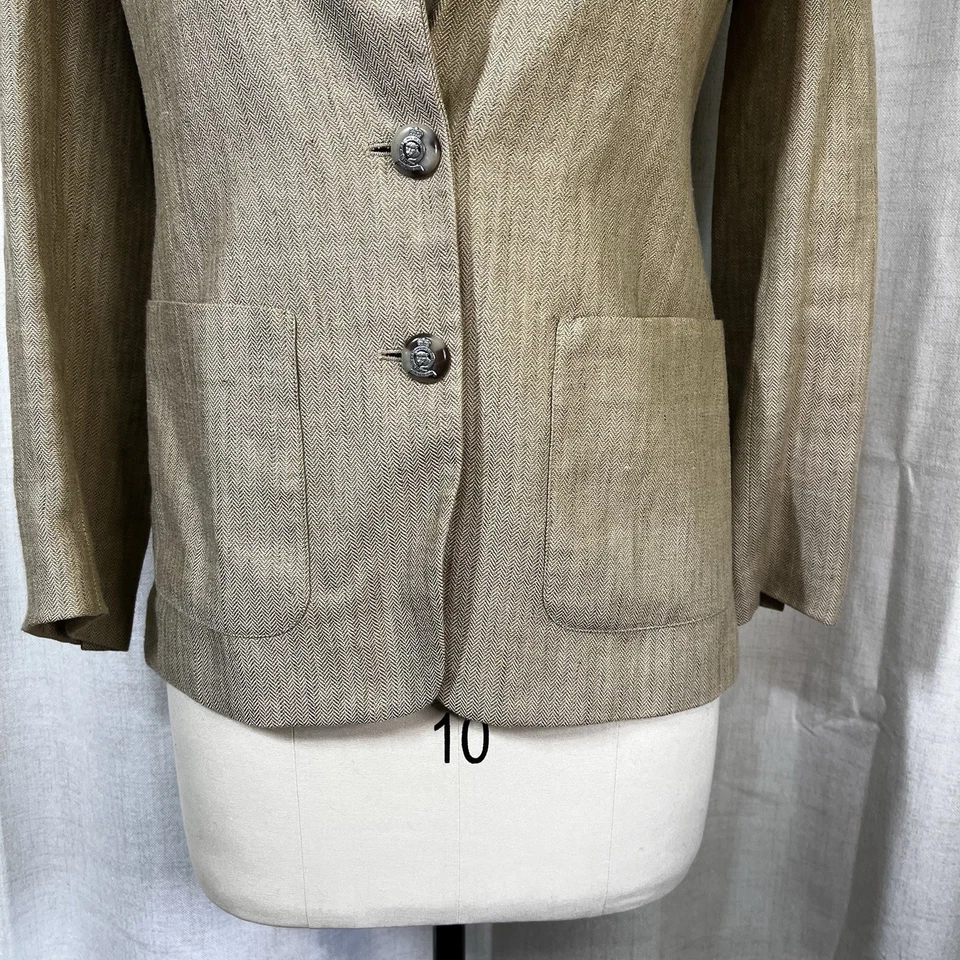 Lauren Ralph Lauren Linen Blend Blazer Jacket Lion Buttons Herringbone 4P USA - Image 4 of 4