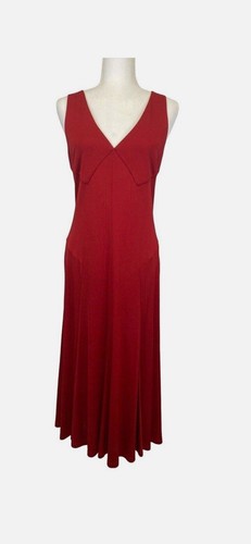 Lauren Ralph Lauren Midikleid rot V-Ausschnitt Drop Waist Plissee Damen Gr. XL neu