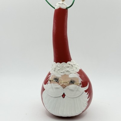 Vtg Hand Painted Small Gourd Santa W/glasses Artist Signed 7  Primitive Rustic
