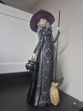 Elegant Gothic Witch Figurine Halloween Decor Halloween Broom Hat Glam Statue