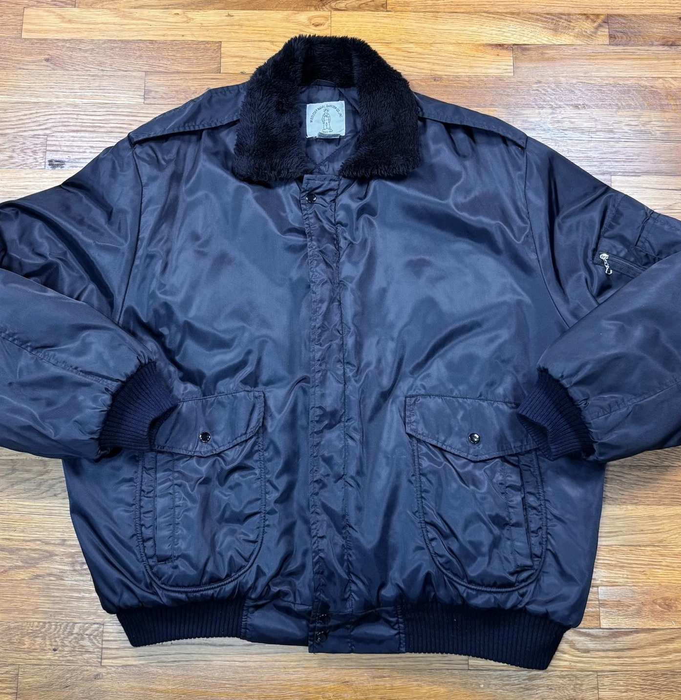 Middlesex Naval Uniform Co. Black Bomber Jacket Fur Collar Insulated Zipper 3XL