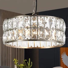 12” 3-Light Modern Crystal Chandeliers Nickel Dinning Room Light Fixture, Rou...