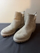 Sole Society Tetana Women Boots 8 Beige Faux Suede Zip Up Ankle Bootie Shoes