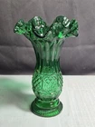 Vintage Fenton Emerald Green Glass Vase Jamestown 1950 Double Ruffled Edge 9"