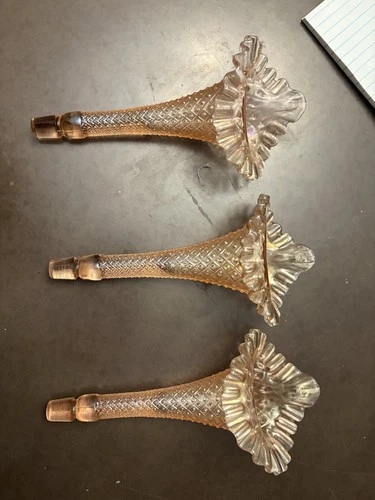 Fenton Glass Epergne Horn Replacement Pink Diamond Lace Ruffle Hobnail 8.75"