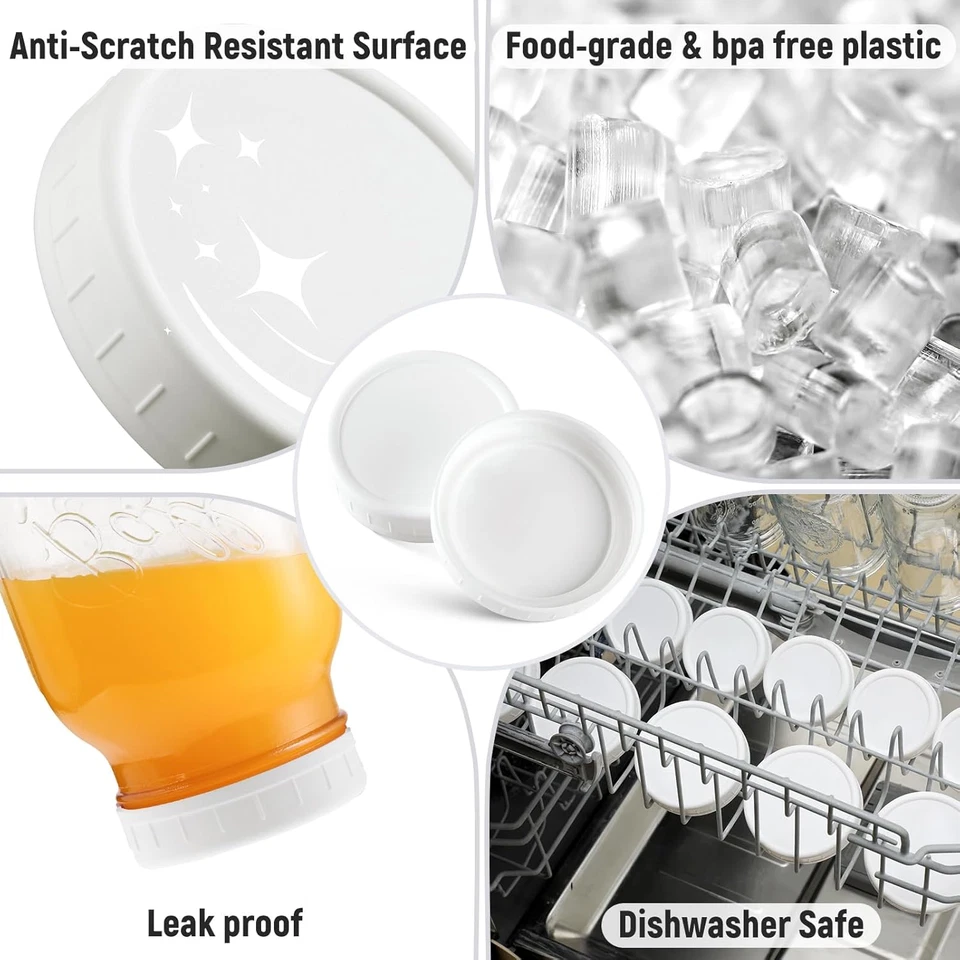 Paquete de 16 tapas de tarro de albañil de plástico - 8 tapas de tarro de boca regular y 8 tapas de tarro de boca ancha - Pla Foto 3 de 4