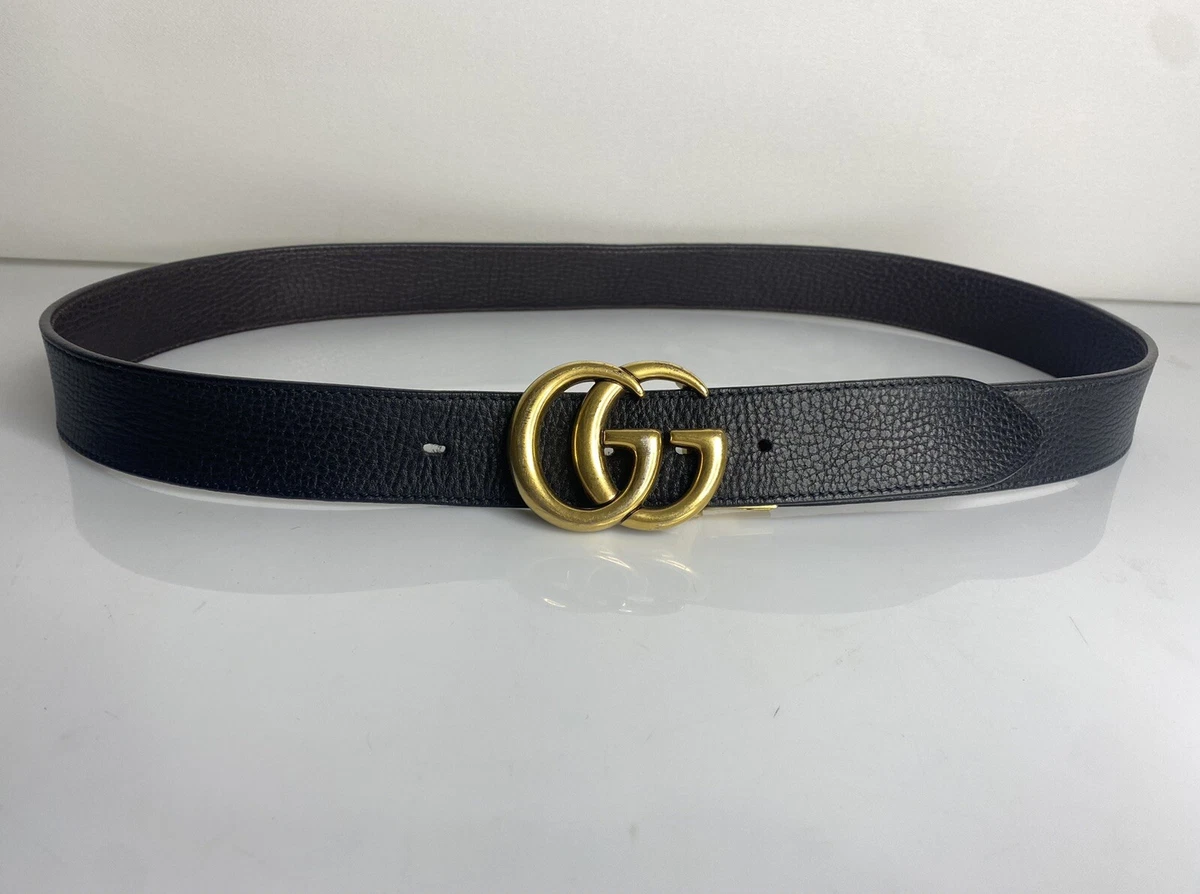 Gucci Belt Marmont Double G Buckle Reversible Leather Black Brown Sz L