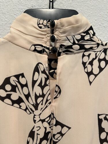 Vestido de seda firmado Milly estampado de lazo cuello alto falda de lana cintura chisme niña 6 - Imagen 5 de 14