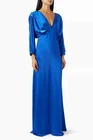 BNWT PINKO Amarena Maxi Dress in Satin Royal Blue Long Sleeve IT 40 UK 8