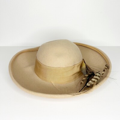 Vintage Don Anderson 100% Wool Hat Wide Brim Style Hat With Feathers