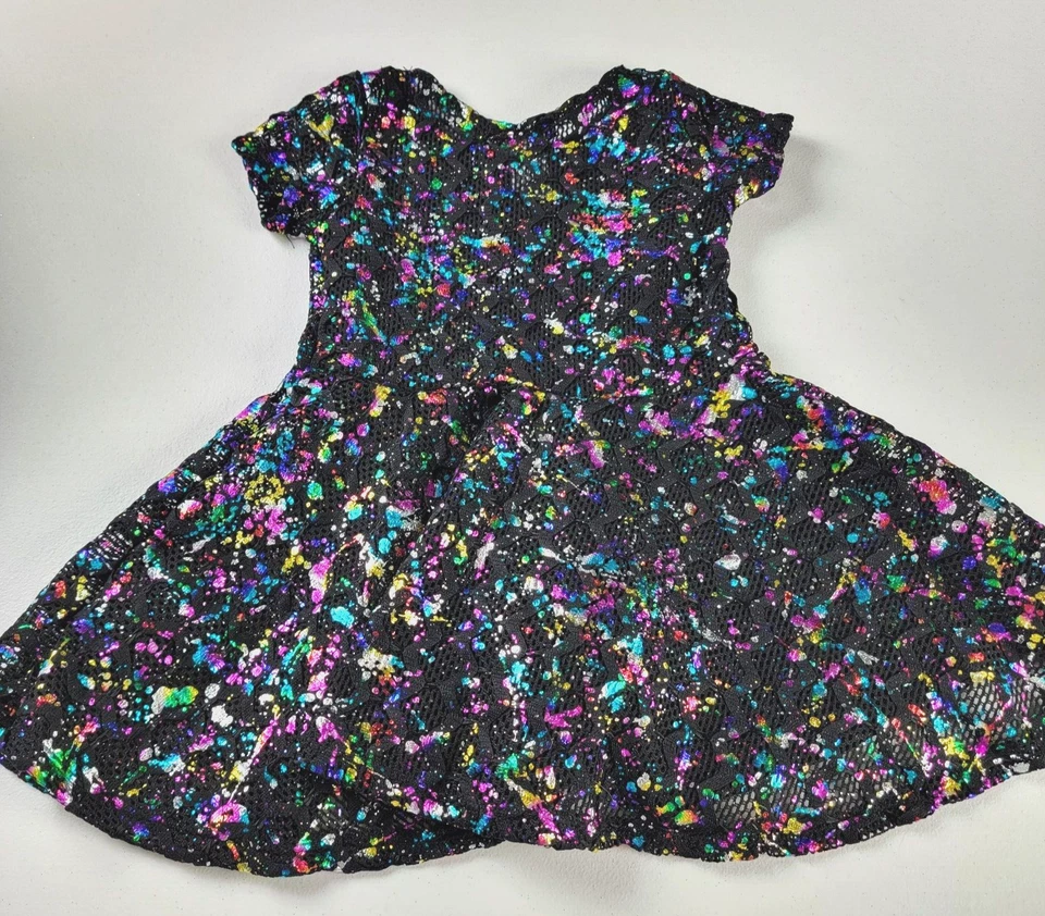 Little Mass Girls Size 4 Dress Black With Multicolor Sequin Glitter Short Sleeve - Image 4 of 4