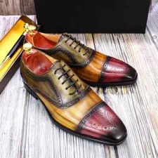 Men's Tailor Made Premium Leather Patina Oxfords Handmade Custom Dress Shoes