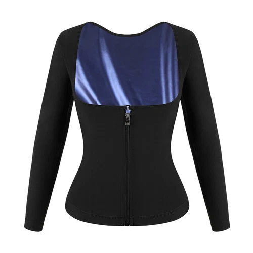 Damen Sauna Anzug Schwitzen Schlankmacher Weste Body Shaper Reißverschluss Langarm Fitnessstudio Tops - Bild 10 von 13