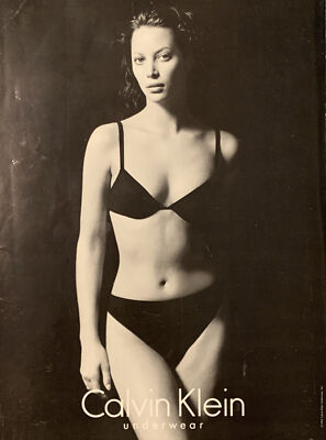 1995 Christy Turlington Calvin Klein PRINT AD Black Bra Panties Sexy VTG 1990s