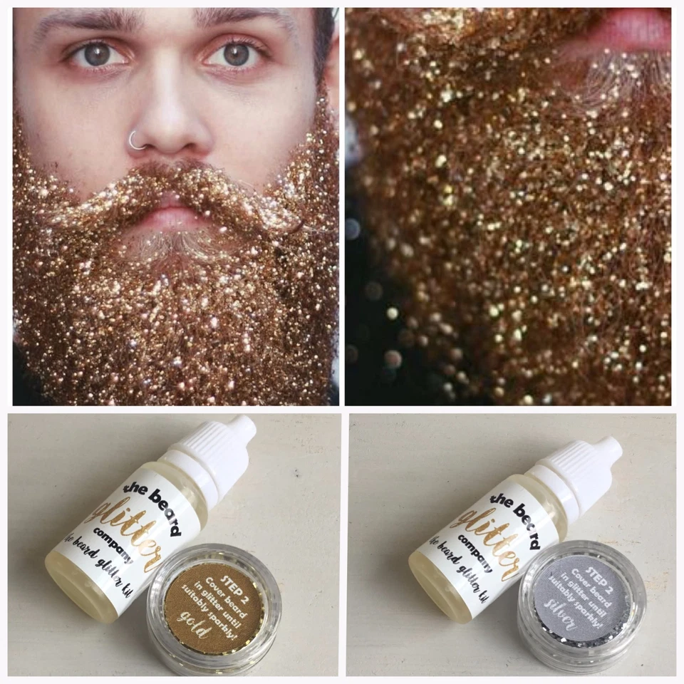 Beard Glitter Kit 2 COLOUR SET Gold & Silver Secret Santa Party Fancy Dress Oil